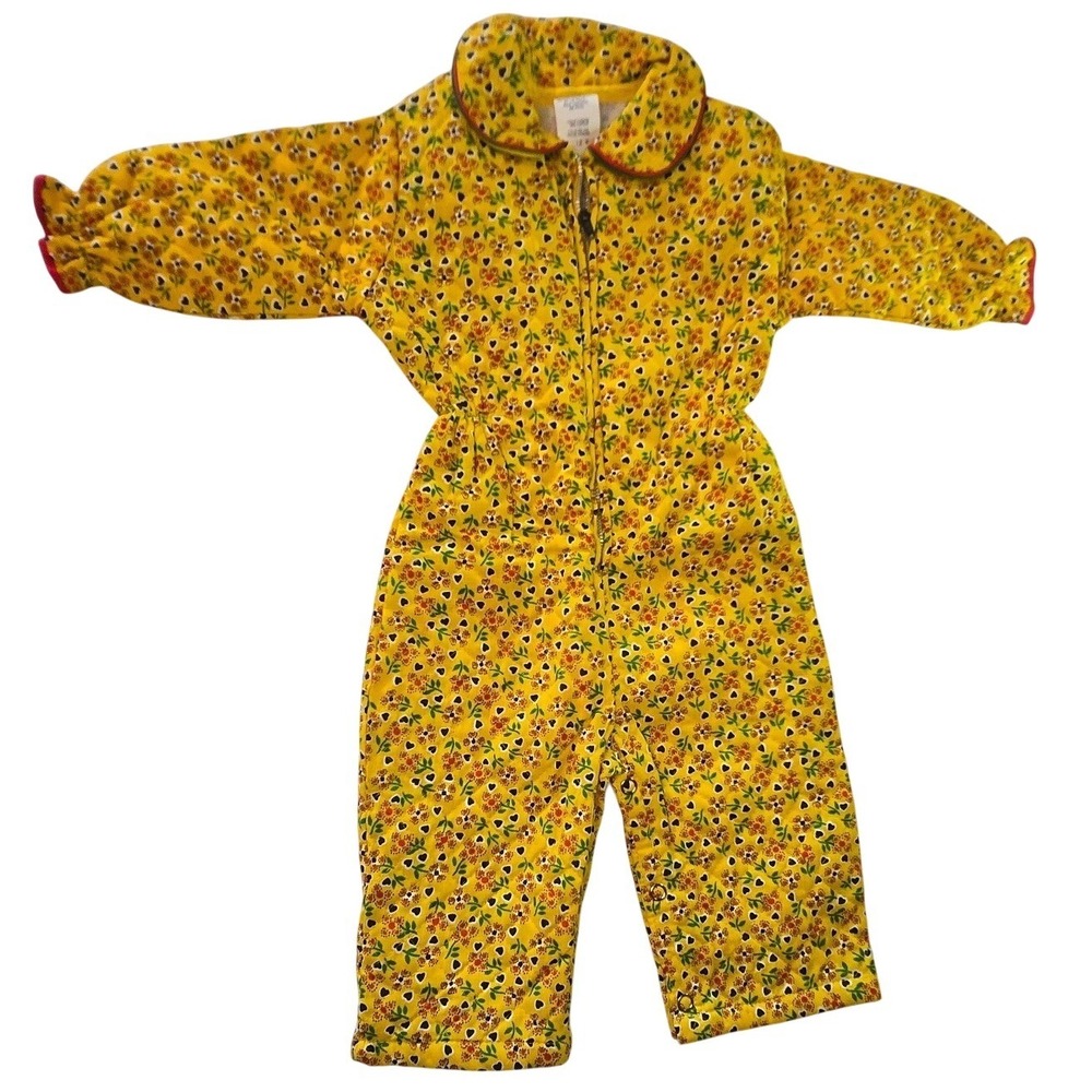 Vintage Little Bitty Baby Yellow Floral Quilted Jumpsuit Romper 12M